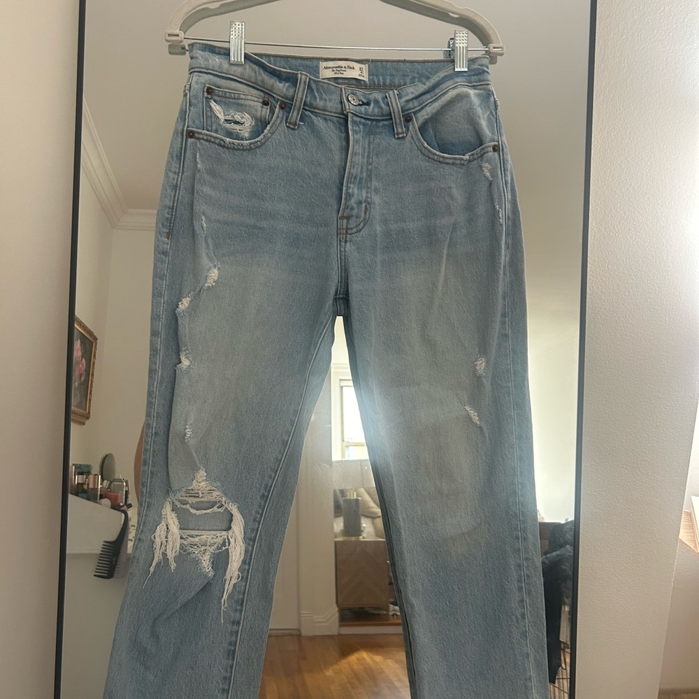 Abercrombie & Fitch Light Blue Distressed Boyfriend Jeans